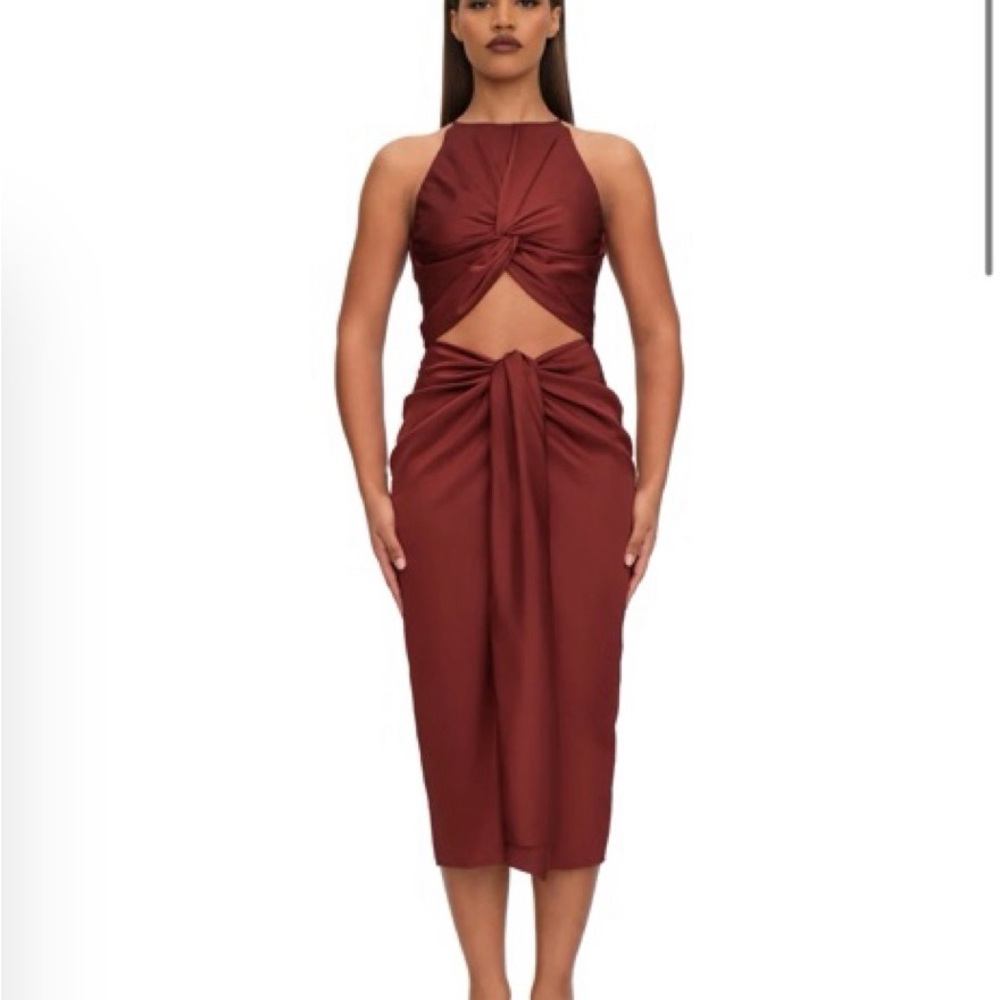 Andrea Iyamah Wine Knot Midi Dress